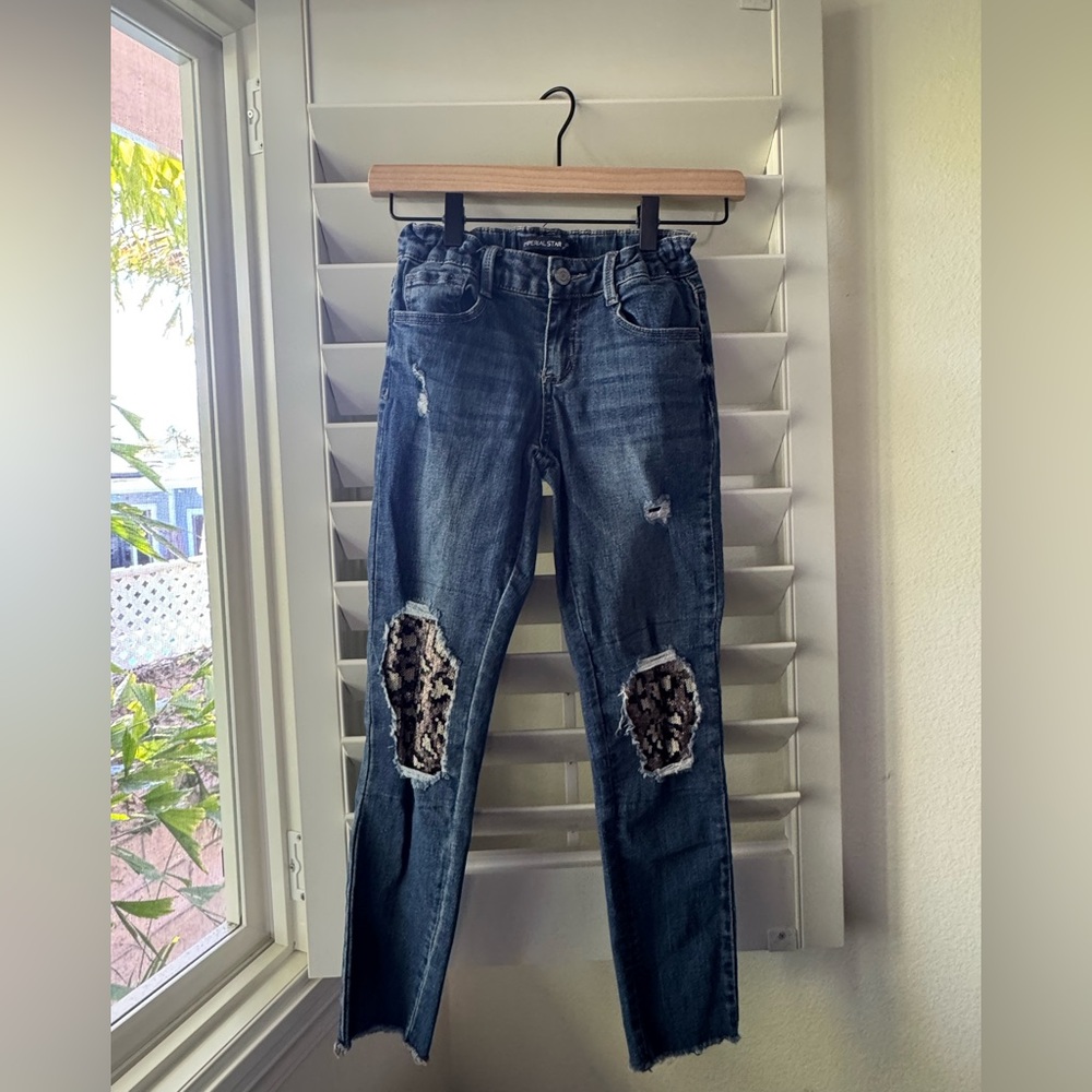 Imperial Star Kids Distressed Jeans with Leopard Patches